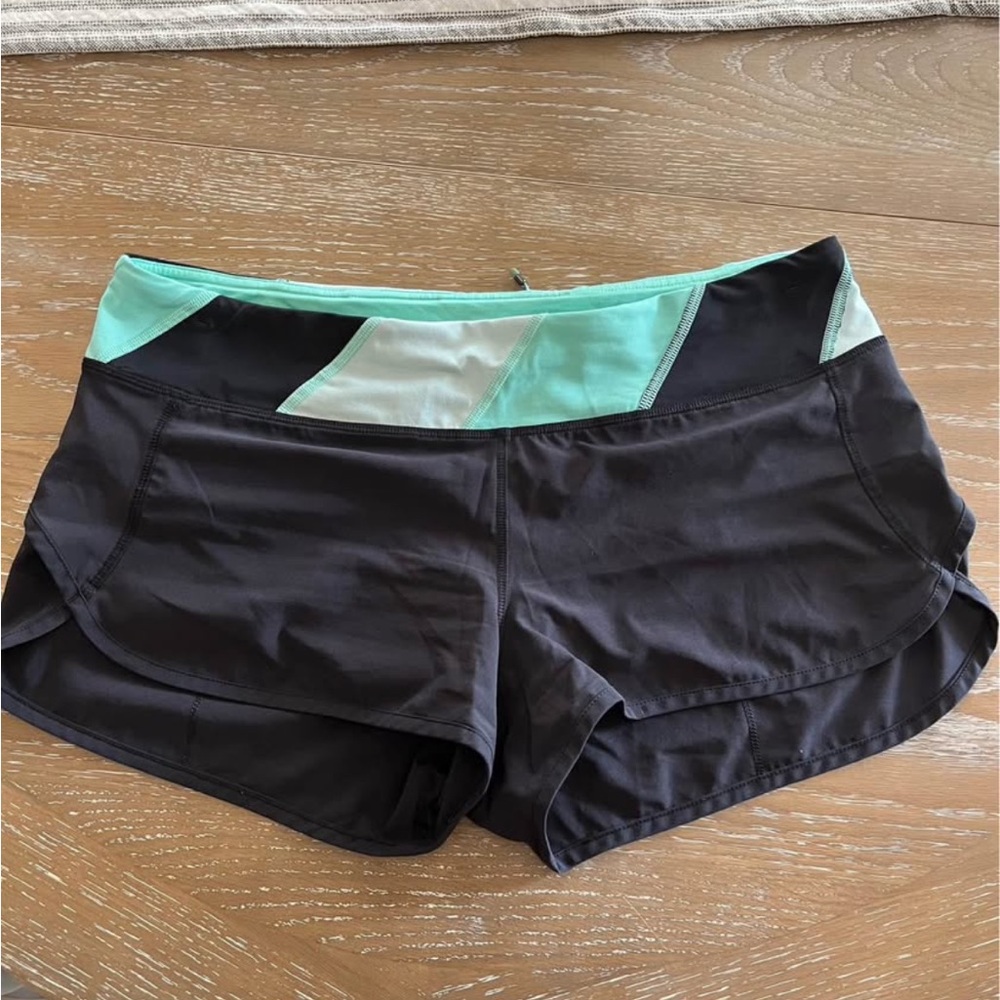 Lululemon Athletica Black and Aqua Athletic Shorts
